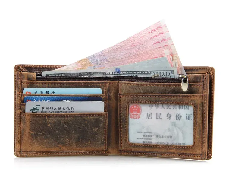 Wallets Quality Leather Front Pocket Purse Male Crazy Horse Designer Fashion Card Case Holder Handy Slim Wallet for Men 8056r