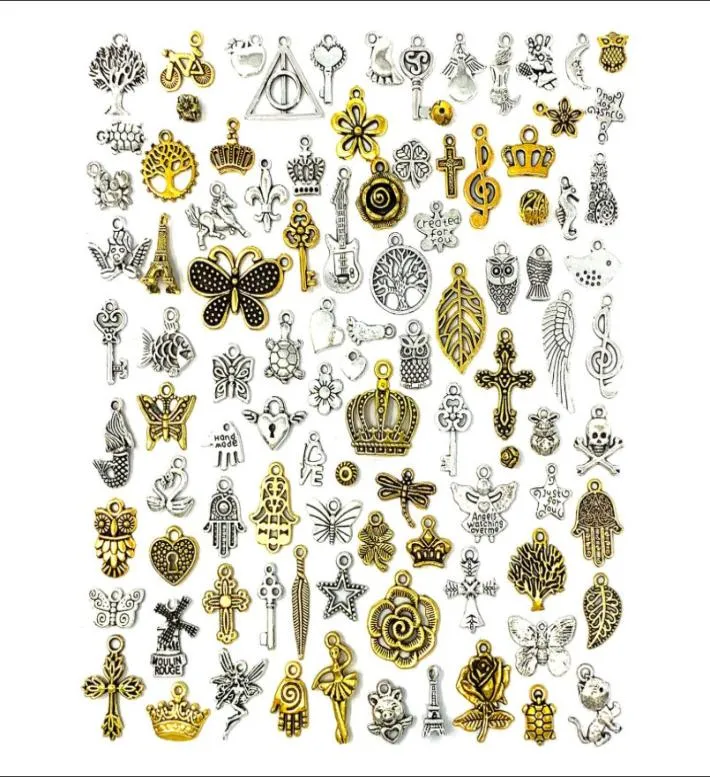 100 pezzi interi lotti sfusi gioielli che producono incantesimi miscelati in lega argentata antichi ciondoli per ciondoli fai da te per la collana bracciale gioiello3099075