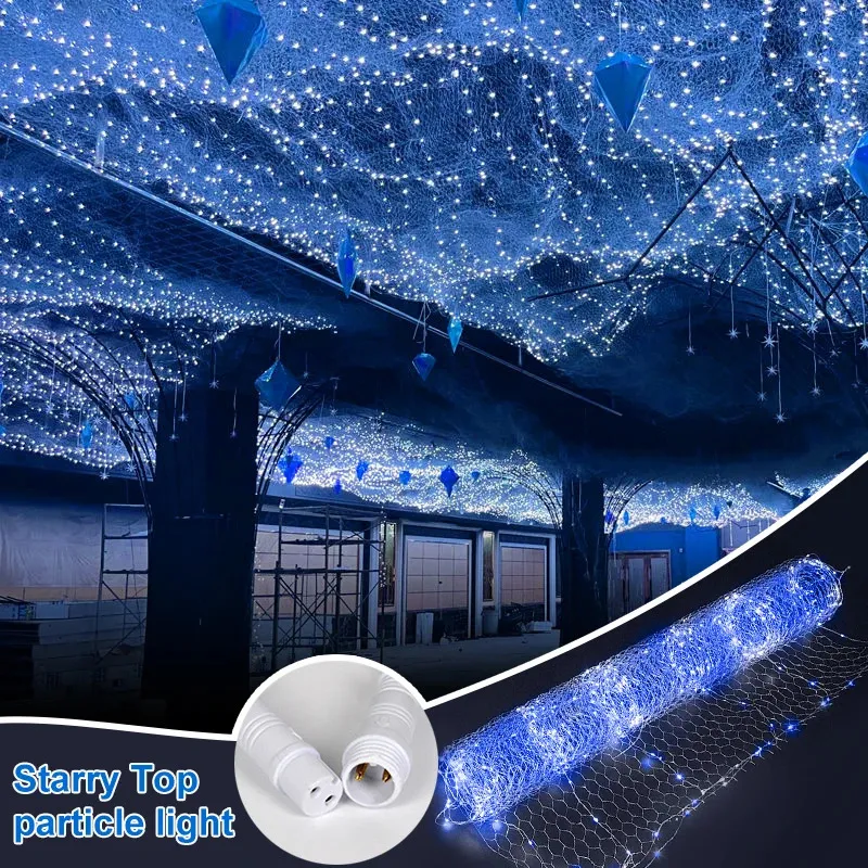 Starry Sky Wedding Ceiling Decor LED Net Lamp Wrought Iron Glowing Mesh String Light For Outdoor Garden Party Scene Layout Props 240409