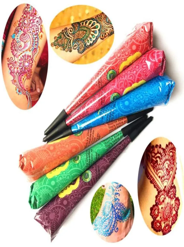 Indian Mehndi Henna Tattoo Paste Cones Women Makeup Beauty Body Paint Waterproof Tattoo Finger Cream Cone6601771