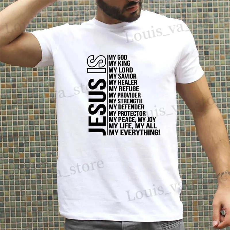 T-shirt maschile 2024 T-shirt grafico Gesù è il mio dio re tutto stampare maschi a magliette cristiane religiose strtwear harajuku top abbigliamento t240419
