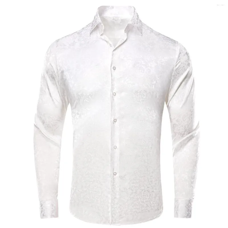 Men's Casual Shirts Hi-Tie Jacquard Silk Mens Floral Stylish Long Sleeve Male Blouse For Groom Wedding Party Business Events Oversized Gift