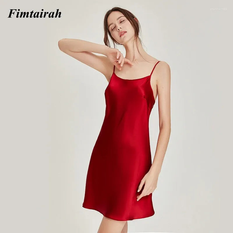 Apresenta de sono feminino Fimtairah 6a pijama de seda de amoreira conjunta feminino pm pijamas Mujer Red Nightshirt Pijama