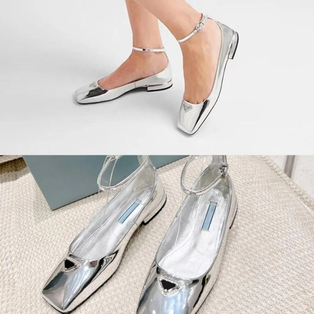 Ballerine in Pelle Metallizzata Sandals Single Shoe Series Star Online Celebrity Likes Refined Elegant Square Toe Cap Metal Textur6051916