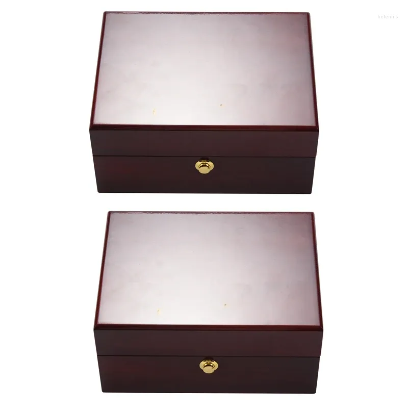 Titta på lådor 2x trä lackerad glansig enkel låda med pu läderkudde