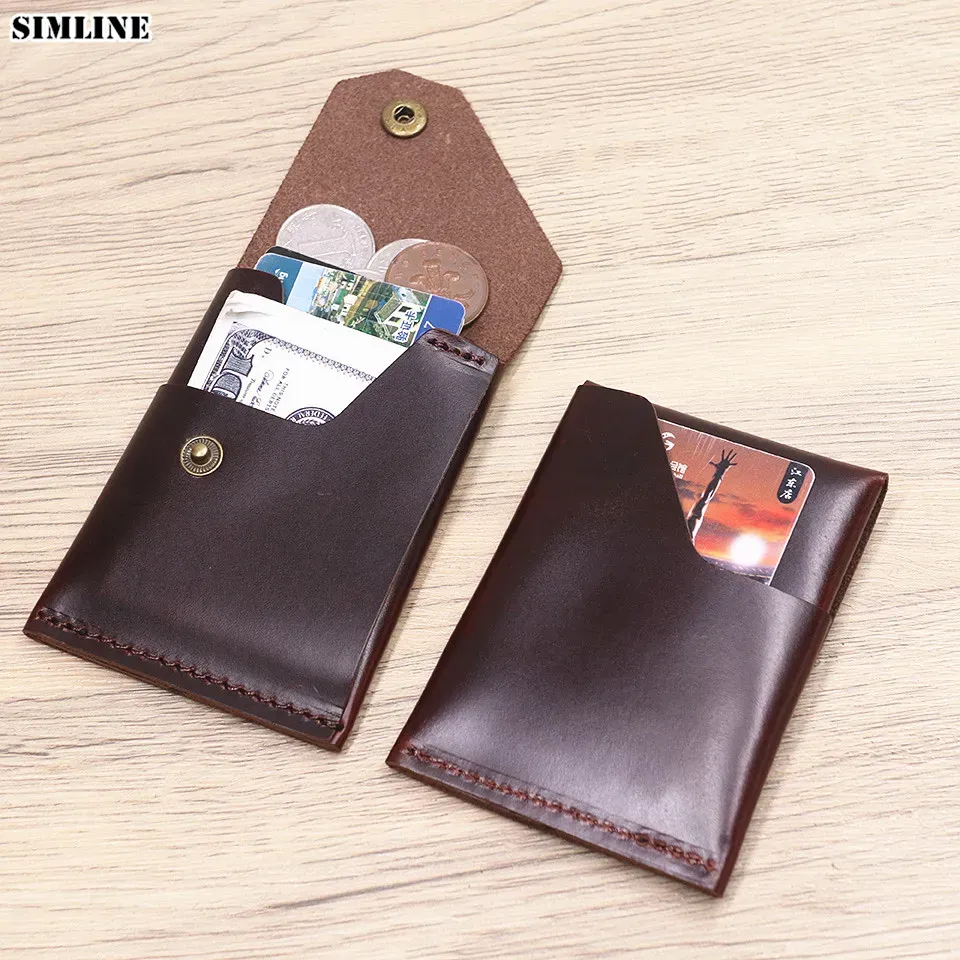 Carteiras 100% Galleta de couro genuíno para homens masculino Vintage Handmade Short Slim Mini Small Men's Burse Credit Card Titular com bolso de moeda