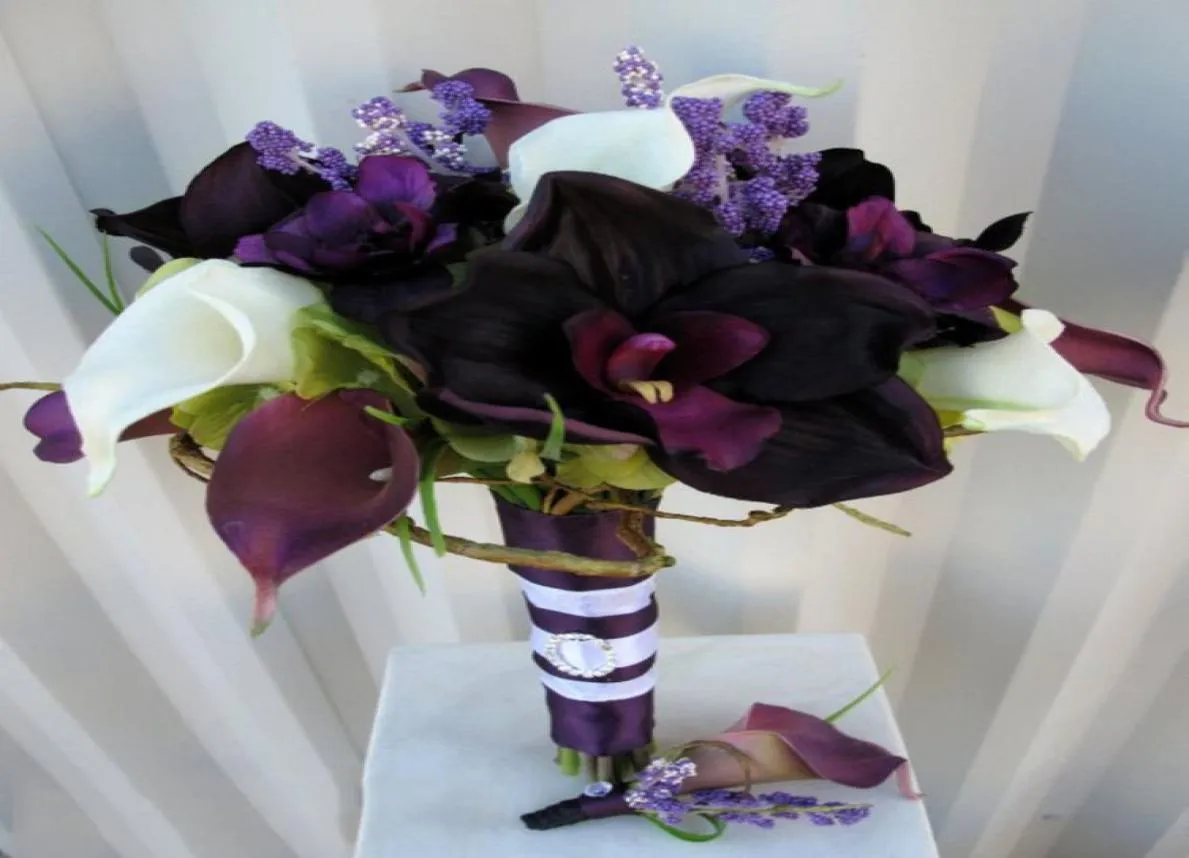 Bouquet de mariage Brides Bouquet Plum Real Touch Calla Lily Orchid Bridal Bouquet Flower Bouquet Bouquet Bouquet Bouquet 6354804