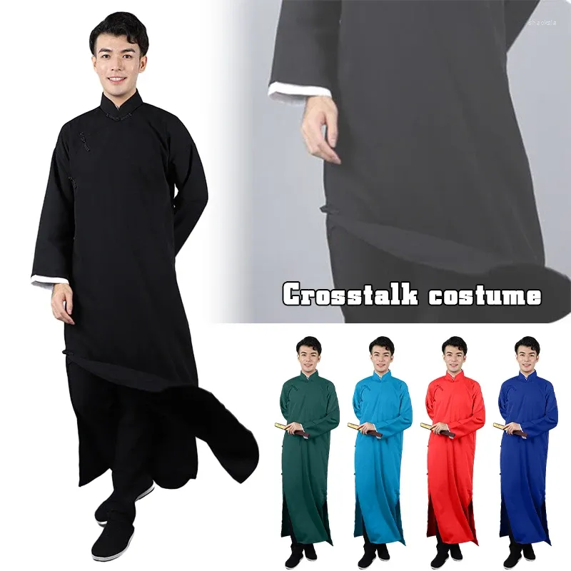 Roupas étnicas homens chineses tradicionais hanfu tang terno tai chi long vestes de crosstalk figurino figurino broomsman retro qipao vestido de vestido