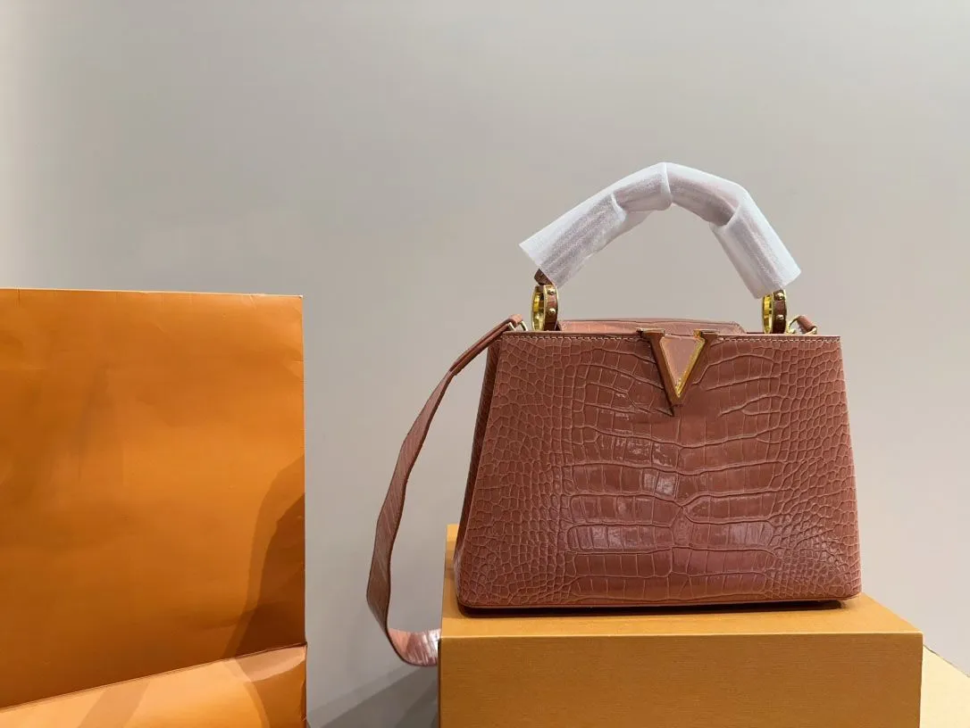 24SS Top Luxury Designer Capucines Dimbag (Crocodile Print) Женская сумка для плеча на плеча