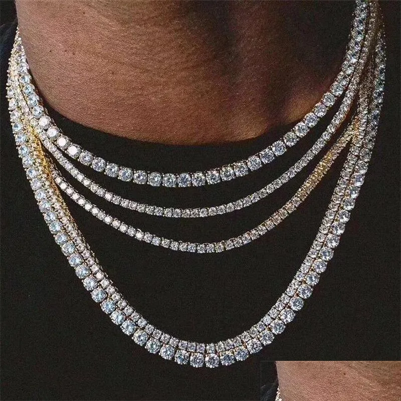 Ketten Designer Halsketten Herren HipHop Schmuck Diamant Eine Reihe Tenniskette Hip Hop Halskette M 4mm Sier Roségold Kristall Drop Lieferung Otyxp