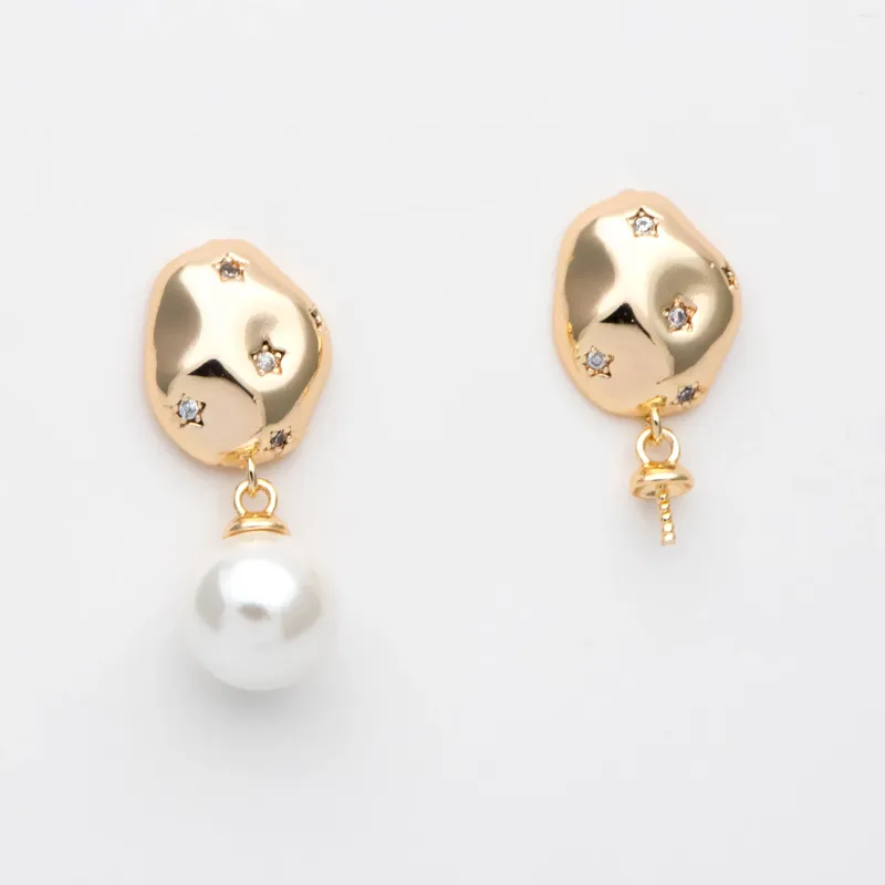 Stud Earrings 4pcs CZ Paved Star Irregularity Earring Pearl Mounts Half Drilled Pearls Settings (#GB-2987)