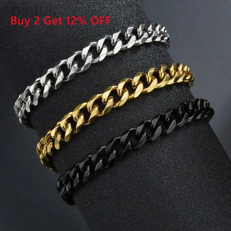 Chain Hot Sale Blank Color Stainless Steel Bracelets For Man Gold Color Punk Curb Cuban Link Chain Bracelets Jewelry 18cm Long1PC d240419