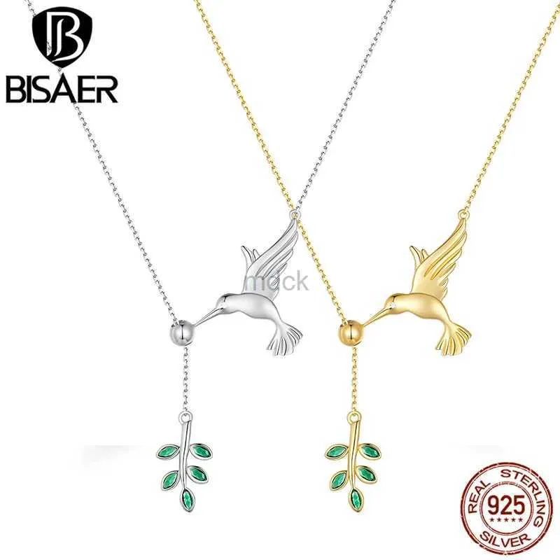 ペンダントネックレスBisaer 925 Sterling Silver Hummingbird Pendant Necklace Green Leaf調整可能なチェーン