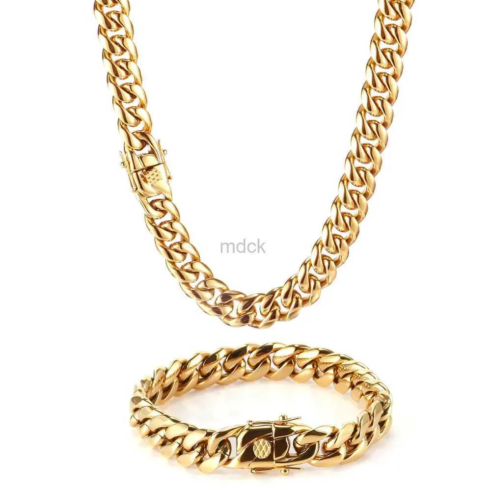 Pendant Necklaces Hip-Hop Golden Curb Cuban Link Chain Stainless Steel Necklace for Men and Women Gold Silver Color Bracelet Fashion Jewelry 240419