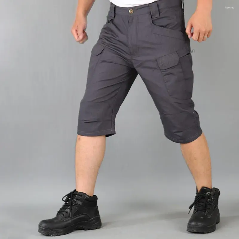 Herren -Shorts Hosen Feste Farben Multi -Taschen Sommer Entspannte Fit Straight Cargo Streetwear