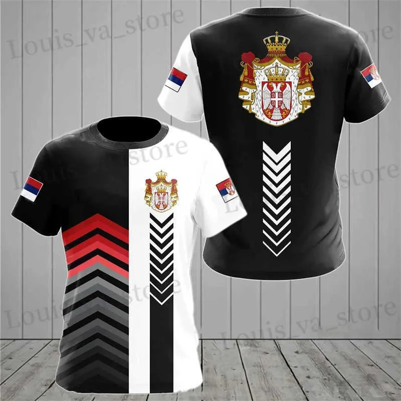 T-shirts pour hommes Serbie National Emblem Flag 3D Print Graphic T-shirts For Men Clothing New Fashion O-Neck Short Slve Tops Homme Strtwear 4XL T240419