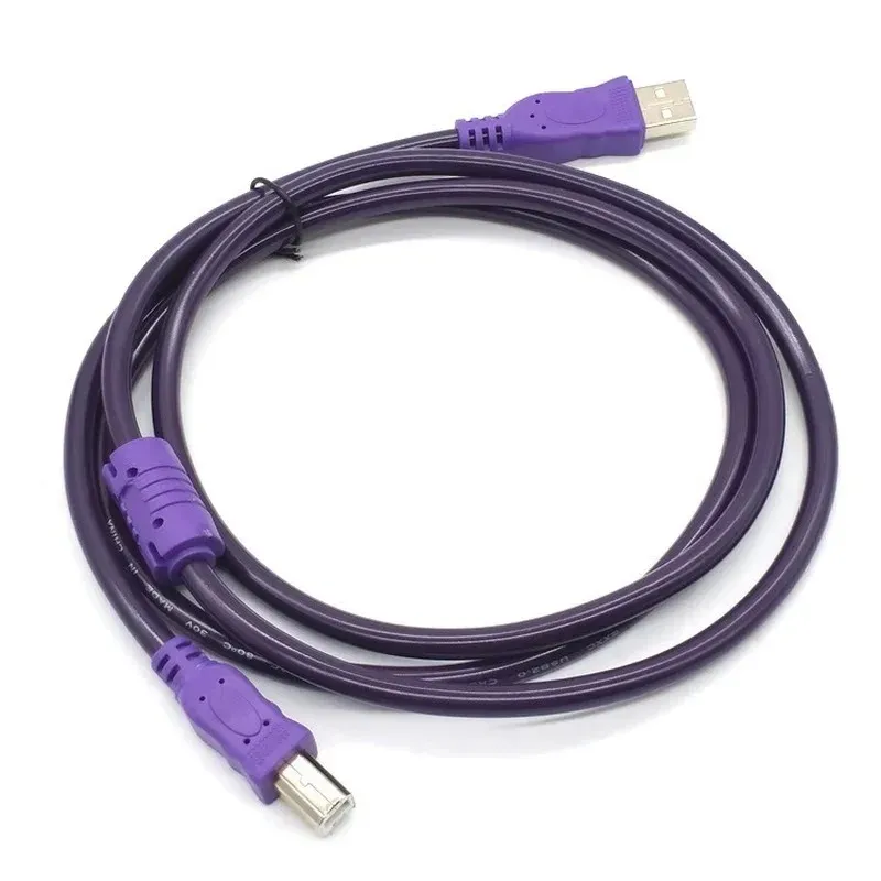 2024 USB 2.0 Skrivare Kabel Typ en hane för att typ B manlig dubbel skärning med hög hastighet transparent lila 1,5/3/5/10m för hög hastighet transparent lila kabel