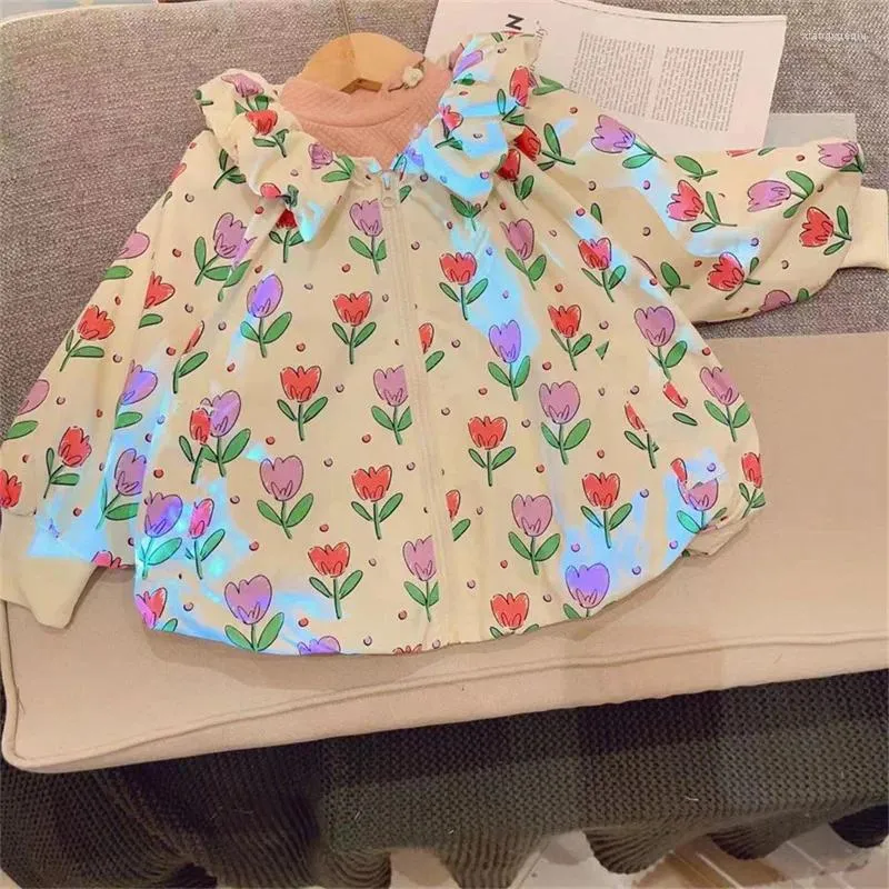 Jackets Lime Li Li 24 Vestido de outono infantil da versão coreana da coreana colarinho de boneca de luvas comprida com zíper de manga comprida casaco