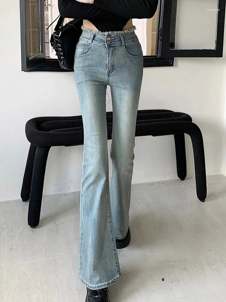 Jeans féminins décontractés en lampe haute taille élastique slim fit flare pantalon 2024 vêtements de mode automne