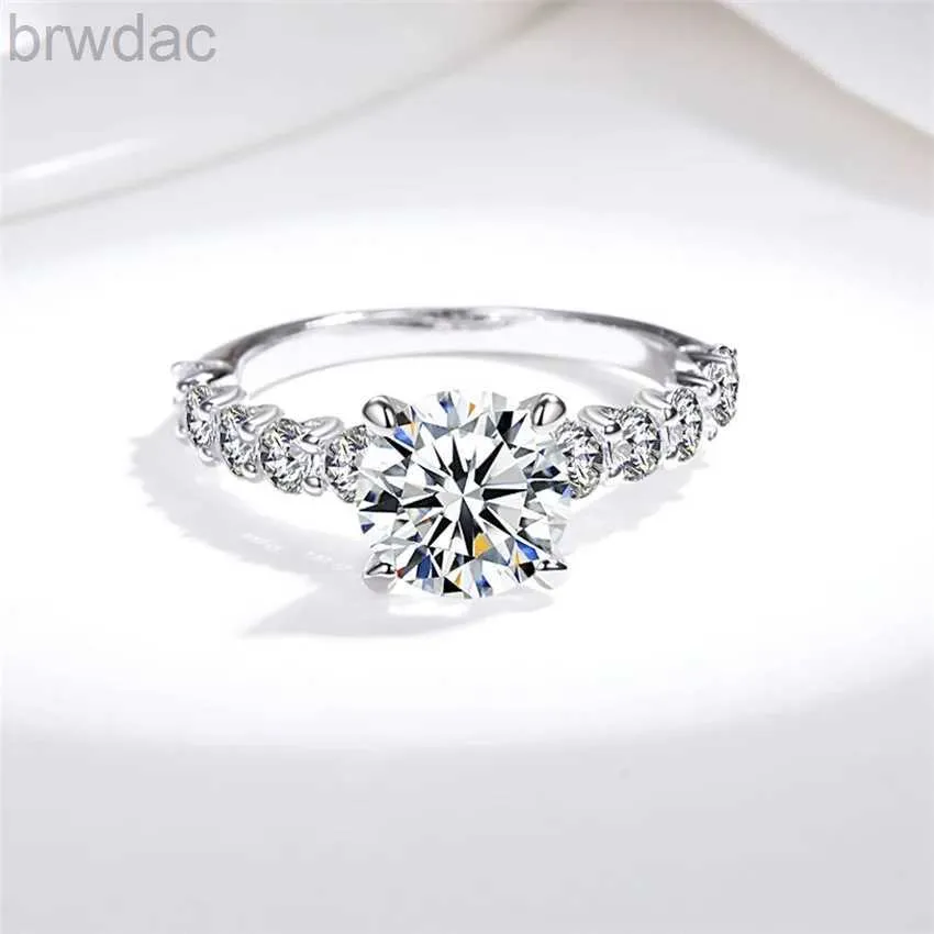 Solitaire Ring Tbestone Real Moissanite Diamond Ring 925 Silver 2CT Girls Birthday Gift Wedding Femme Elegant High Jewelry D240419