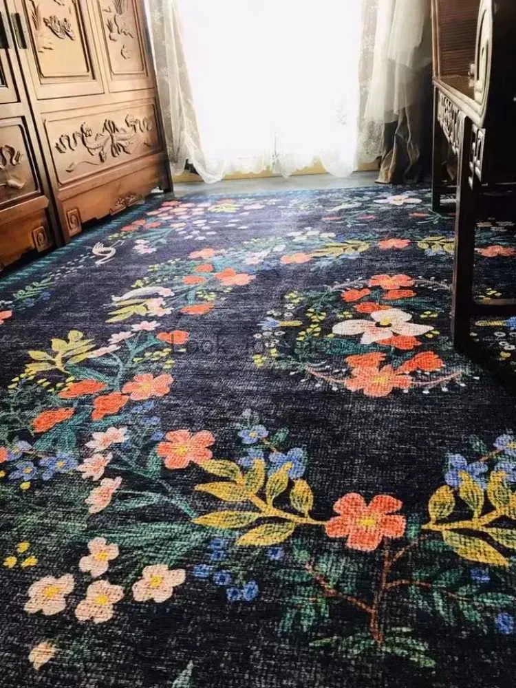 Carpets Vintage Flower Art Living Room Carpet Luxury Decor Home Decor Aesthetics Bedroom Living Room Tapes Alfombra Tapis de Salon HKD230828