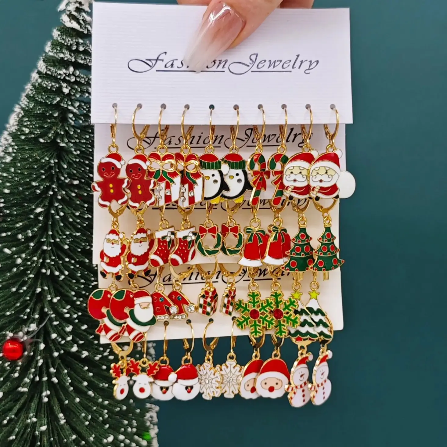 Orecchini Albero Di Natale Con Strass – Lega Metallica, Gioiello Festivo Rosso E Verde