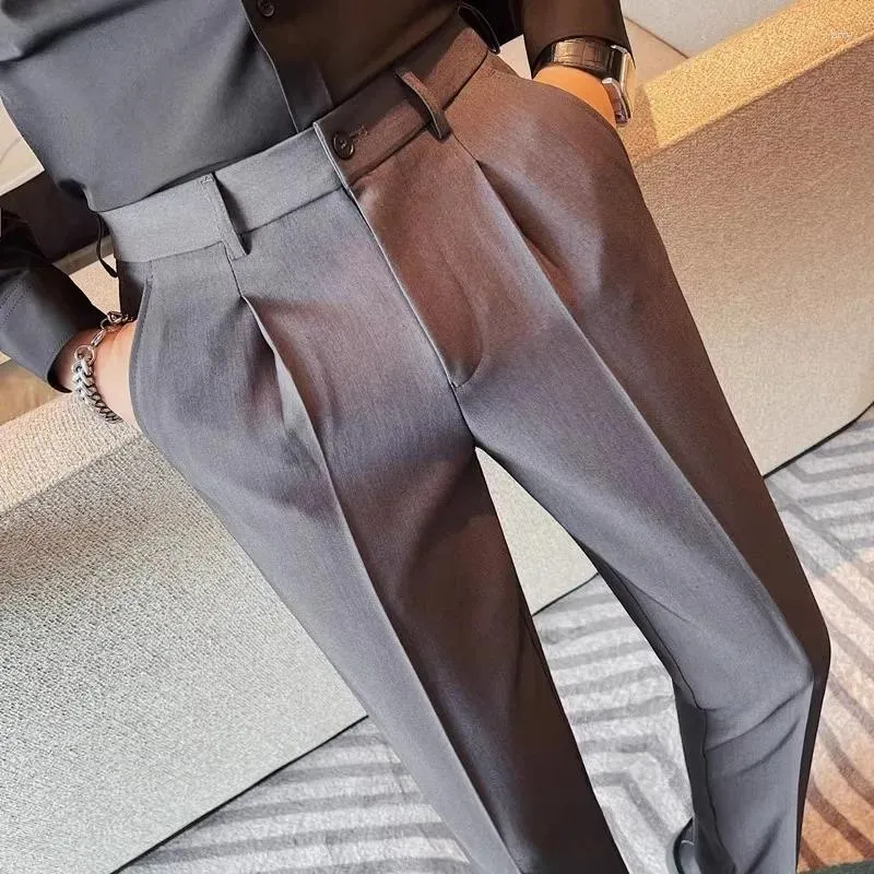 Mäns kostymer 2024 Summer Elastic midja Casual Business Pants For Men High-kvalitet Solid Color Office Social Social Groom Trousers