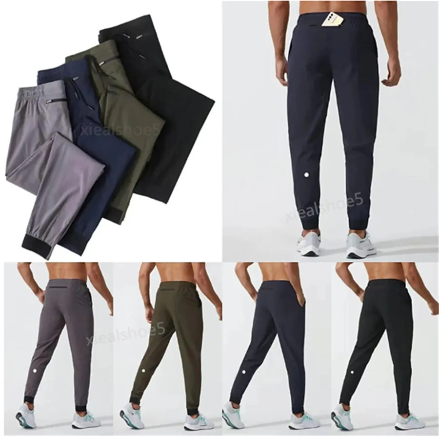 Lu Womens LL Men's Jogger Long Pants Sport Yoga Outfitクイックドライドローストリングジムポケットスウェットパンツメンズカジュアルエラスティックウエストフィットネス