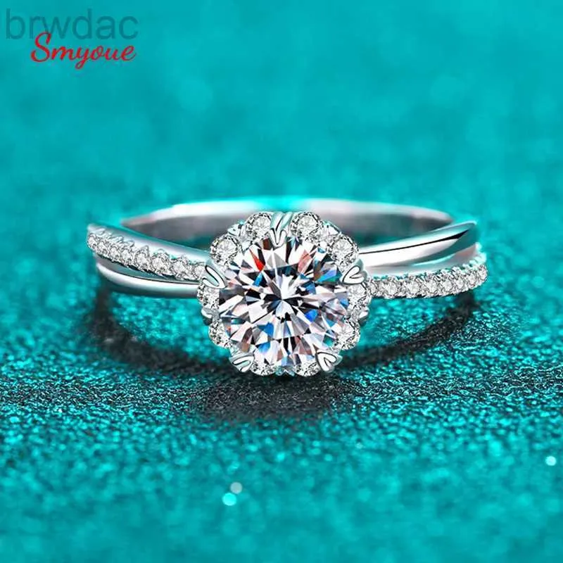 Solitaire Ring Smyoue White Gold 1Ct Moissanite Ring For Women Sets de noiva Solitaire Promessa de casamento Ring Labor