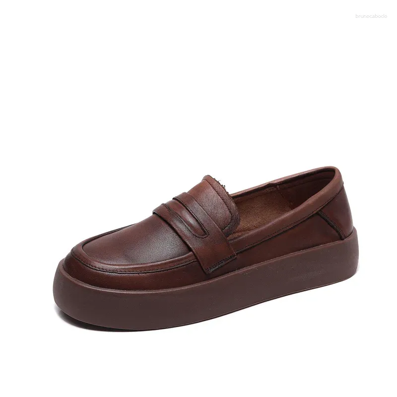 Plate-forme de chaussures décontractées de style rétro marron flats de randonnée pour femmes