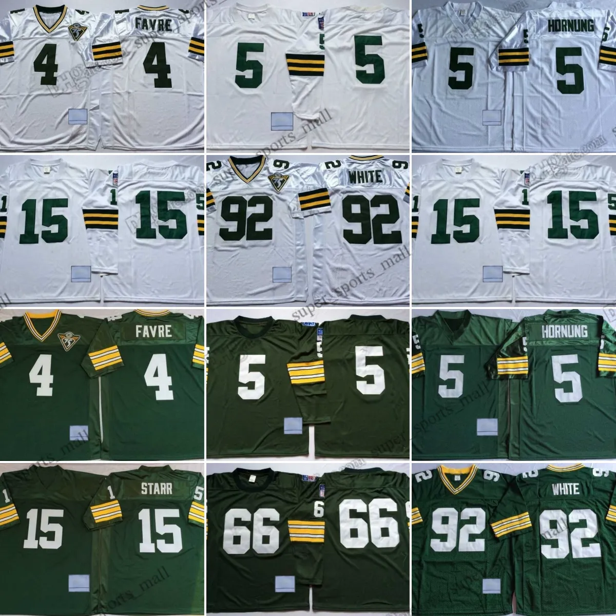 NCAA 75th Vintage Football 92 Reggie White Jerseys 4 Brett Favre 5 Paul Hornung 15 Bart Starr 66 Ray Nitschke Jersey College Green White