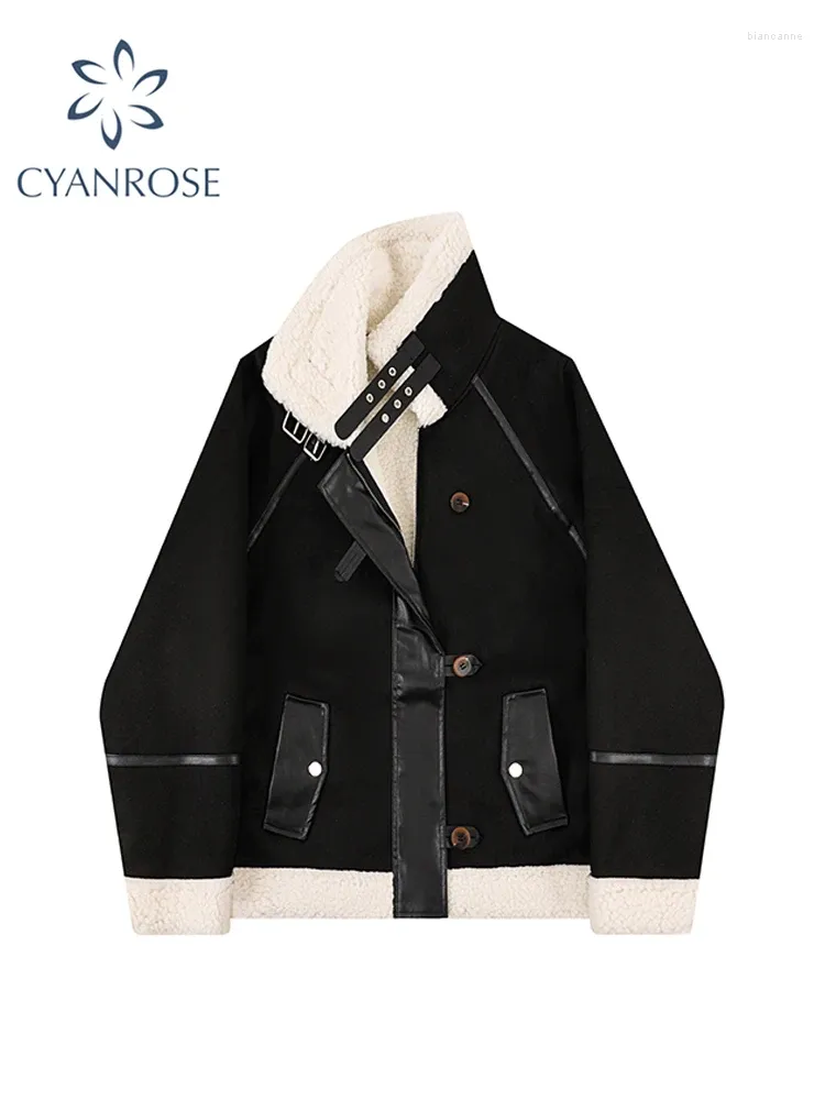 Women's Jackets Black Gothic Jacket Leather Pu Korean Motorcycle Coat Y2k Fashion Harajuku Streetwear Vintage Fleece Outwear Top Clothes