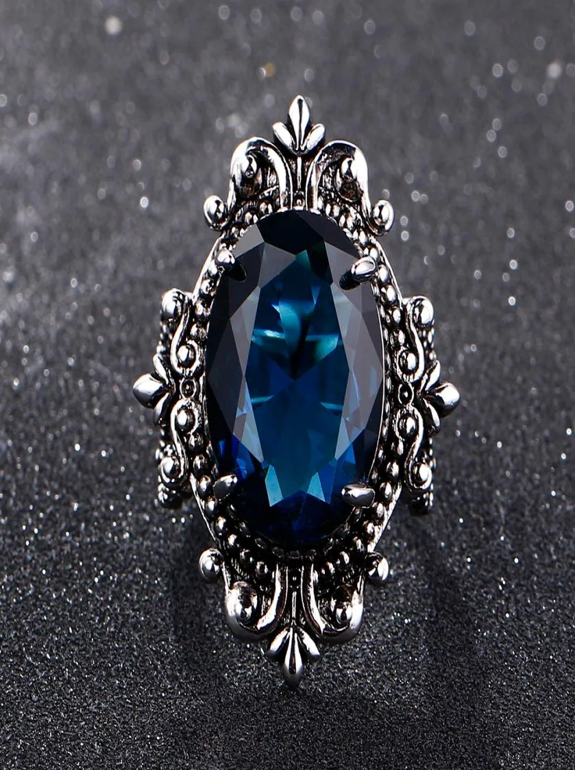 Big Peacock Blue Sapphire Rings for Women Men Vintage Vero Silver 925 Gioielli Anniversario Gifts party9537566