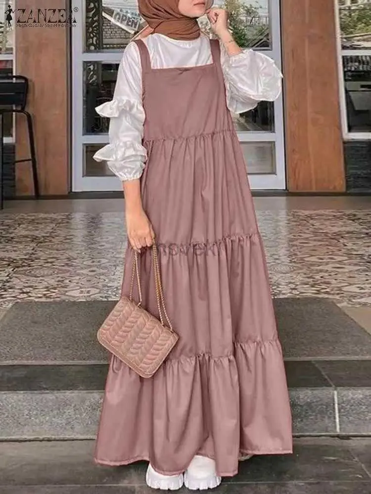 Vêtements ethniques 2024 Zanzea Musulman Women Stracts Dress Automne Ruffles solides Sundren Salle Elegant Maxi Sauthe