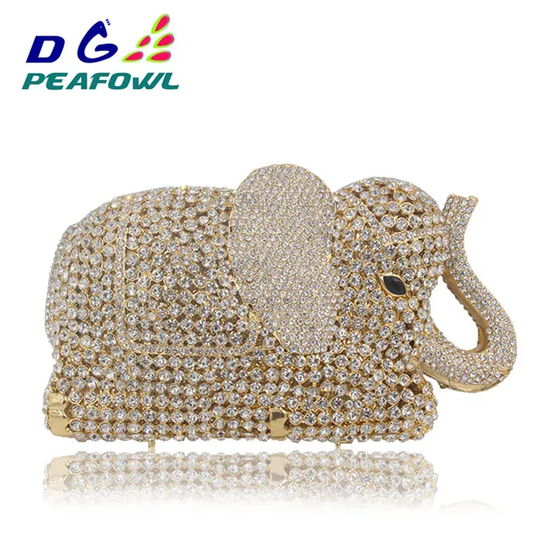 Bags 3D Elephant Shape Gold Crystal Women Evening Handbag and Purse Metal Wedding Prom Minaudiere Clutch Bag Handmade Animal