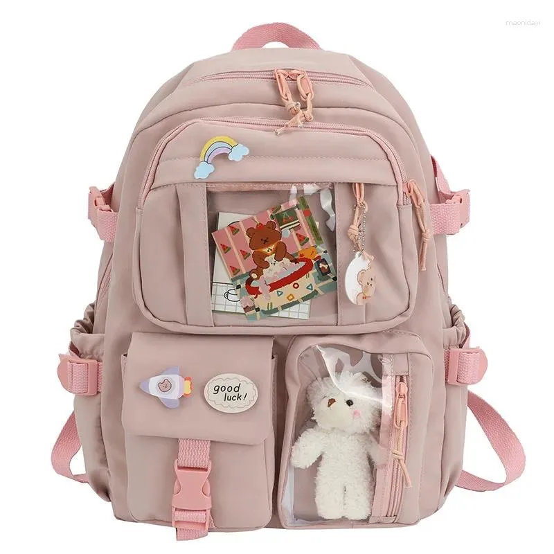 Sacs d'école 2024cute Sac à dos féminin imperméable Multi Pocket Nylon Étudiant Girls Kawaii Motage d'ordinateur portable Mochilas