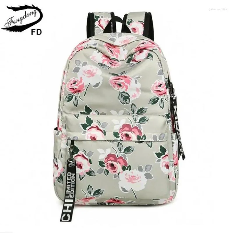 Sacs d'école Fengdong Chinois Style Floral Backpack Flowers Backpacks For Teenage Girls Ordinier ordinateur portable Sac de sac d'école Cadeau