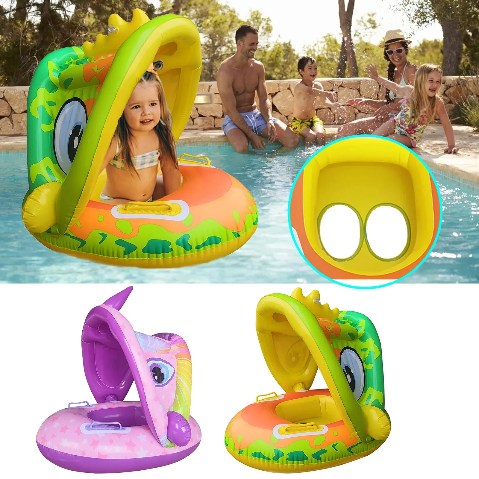 Summer Baby Float Circle Swimming Inflatable Spädbarn Floating Kids Swim Pool Accessories Sunshade Circle Bathing Toys 240407