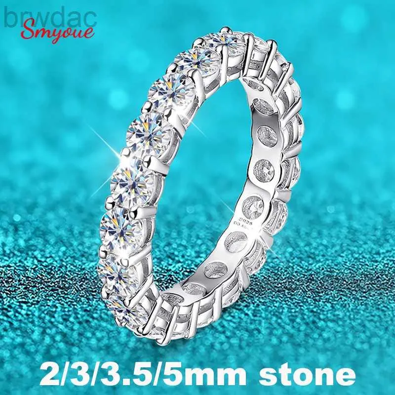 Ring Solitaire Smyoue 2-5 mm Anillo de moissanite completo para mujeres Bodas de eternidad de boda brillante 100% S925 Joya de plata esterlina Anillo clásico Gra D240419