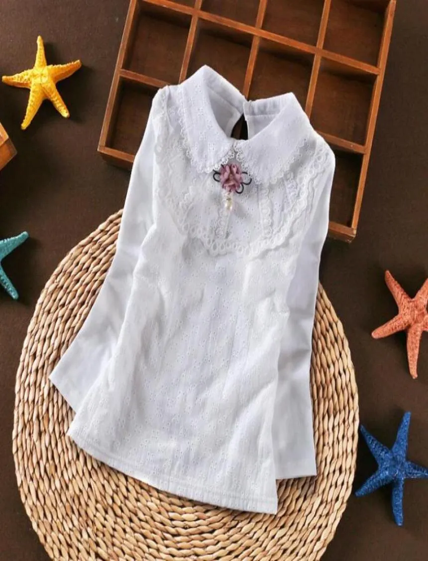 Jesień białe dziewczęta koszule bluzki dla dzieci Teen School dziewczyna koronkowe topy długie rękawy bawełniane koszulka dziecięce ubrania 6 8 10 12 lat 5945583