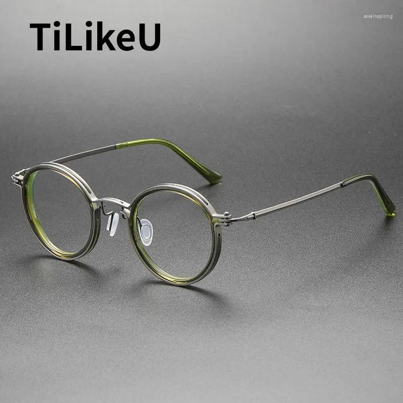 Zonnebrillen Frames Japanse pure titanium bril frame mannen ontwerper retro kleine ronde brillen vrouwelijk ultra-lichte bijziendheid bril