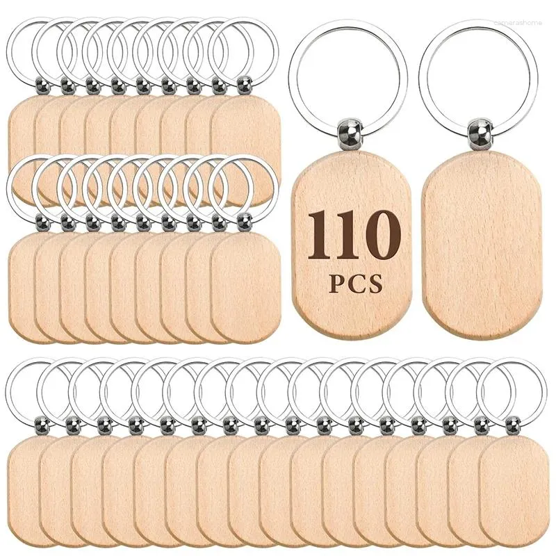 Keychains 110Pcs Blanks Wooden Keychain Unfinished Key Rings DIY Crafts Gift Accessories