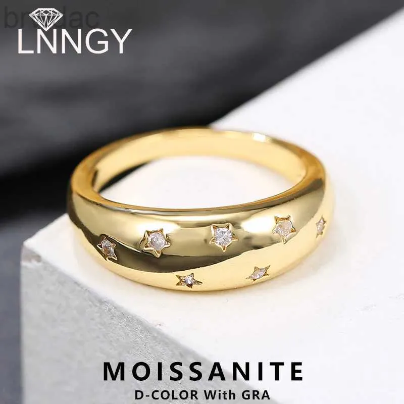 Solitaire Ring Lnngy Bijoux Bague 925 Sterling Silver Solitaire Ring Bling Star Chunky Dome 1,5 mm Moissanite Wedding Bands for Women Jewelry D240419