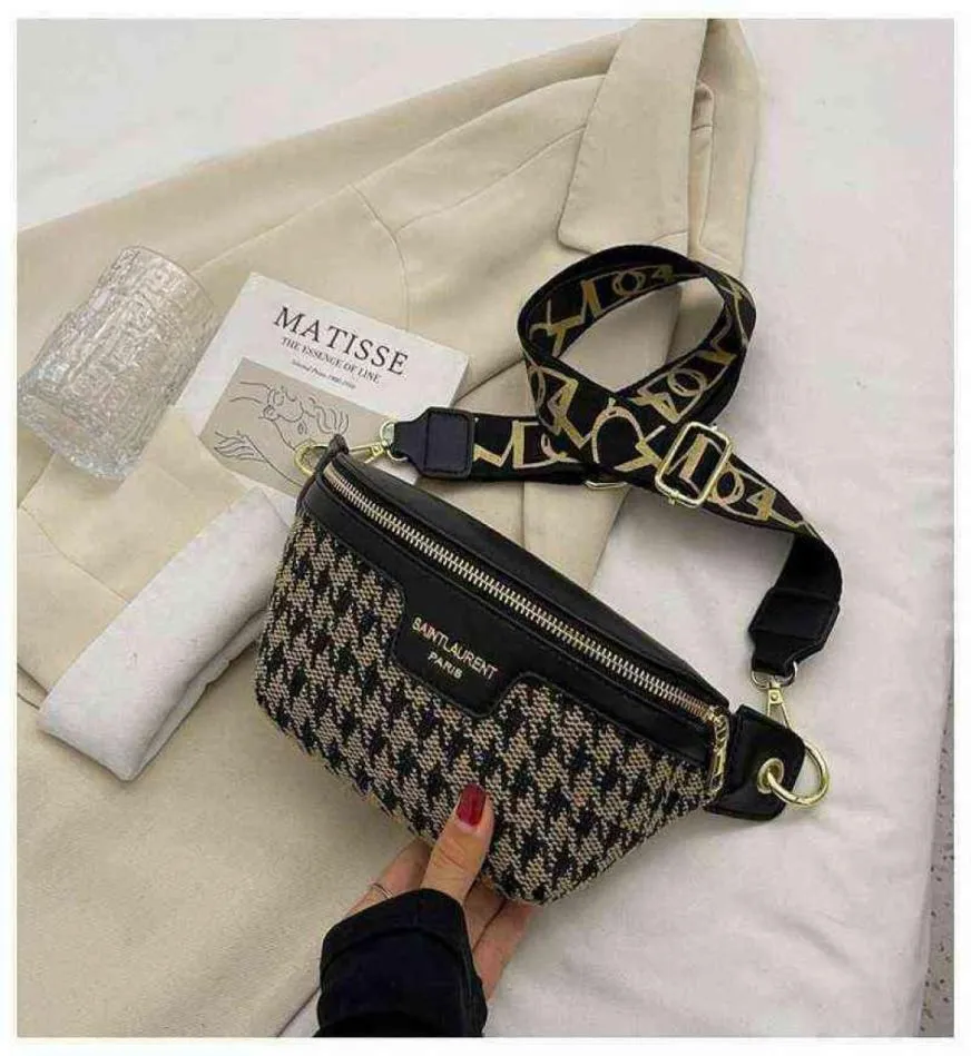 Houndstooth Plaid Women Sac Toile et Pu Pack Femelle Fanny Ladies Large Srap Crossbody Corboda Tended Brand 2205271615179