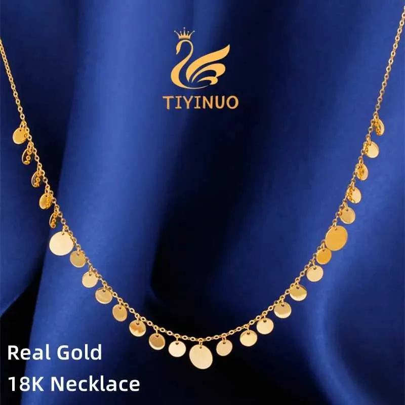 Pendant Necklaces TIYINUO Genuine AU750 Real 18K Gold Fringed Sequins Necklace Adjustable Shinning Fashionable Gift Present For Woman Fine Jewelry 240419