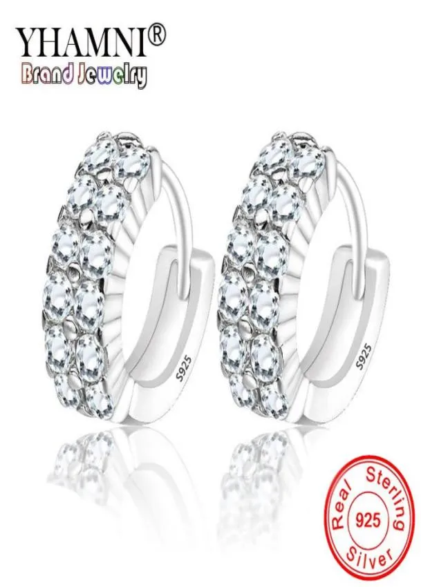 Yhamni Original 925 Solid Silver Hypoallergenic Stud Earrings Luxury Double Row Zircon Earring for Women girl Fashion Jewelry e1883905695