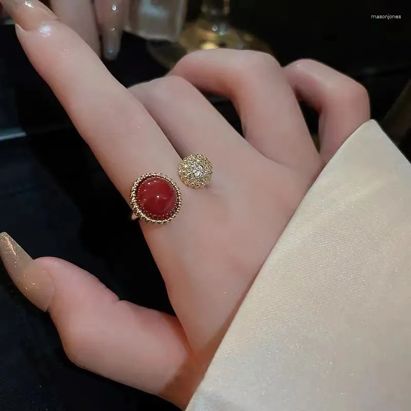 Anéis de cluster 925 Silver Open Ring Ring Red Stone Punk claro esmalte branco Golden empilhável para mulheres joias de joalheria Greetship por atacado