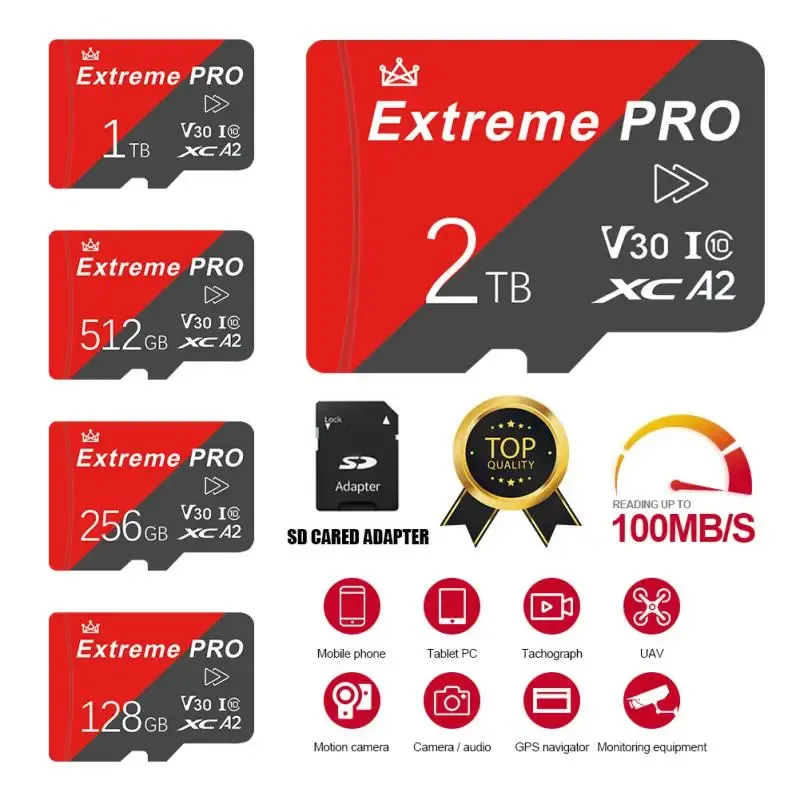 Tarjetas Micro TF Tarjeta SD Memoria Clase 10 Alta velocidad 1 TB 4K Ultrahd Video A2 Tf Tf Flash Tarjeta SD para Camera Teléfono Drone PC