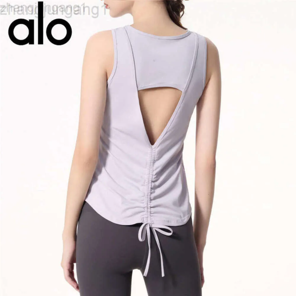 Desginer Alooo Yoga Top Shirt Clothe Short Woman Summer Sports Tank Womens Dress Cover Up Dance Training Running DrawString Fitness Sleeveless Top