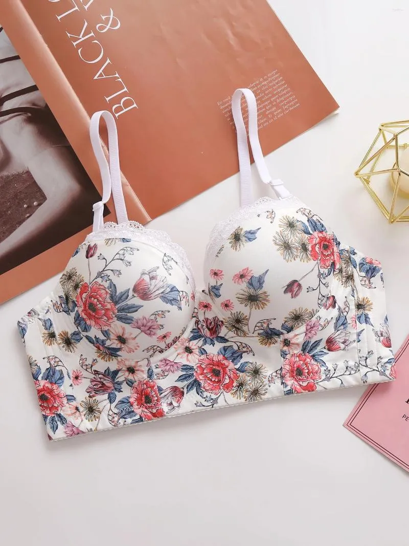 Beha's sexy ondergoed voor vrouwelijke push -up bh met stalen ring bloemen bedrukte brassiere 3/4 cup mode en mooie dames lingerie